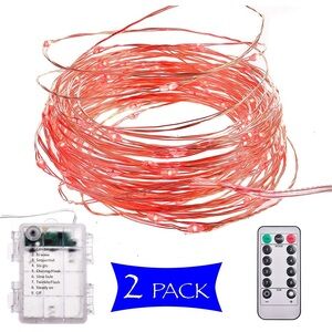 2 Pack Red LED String Lights with Remote 33’